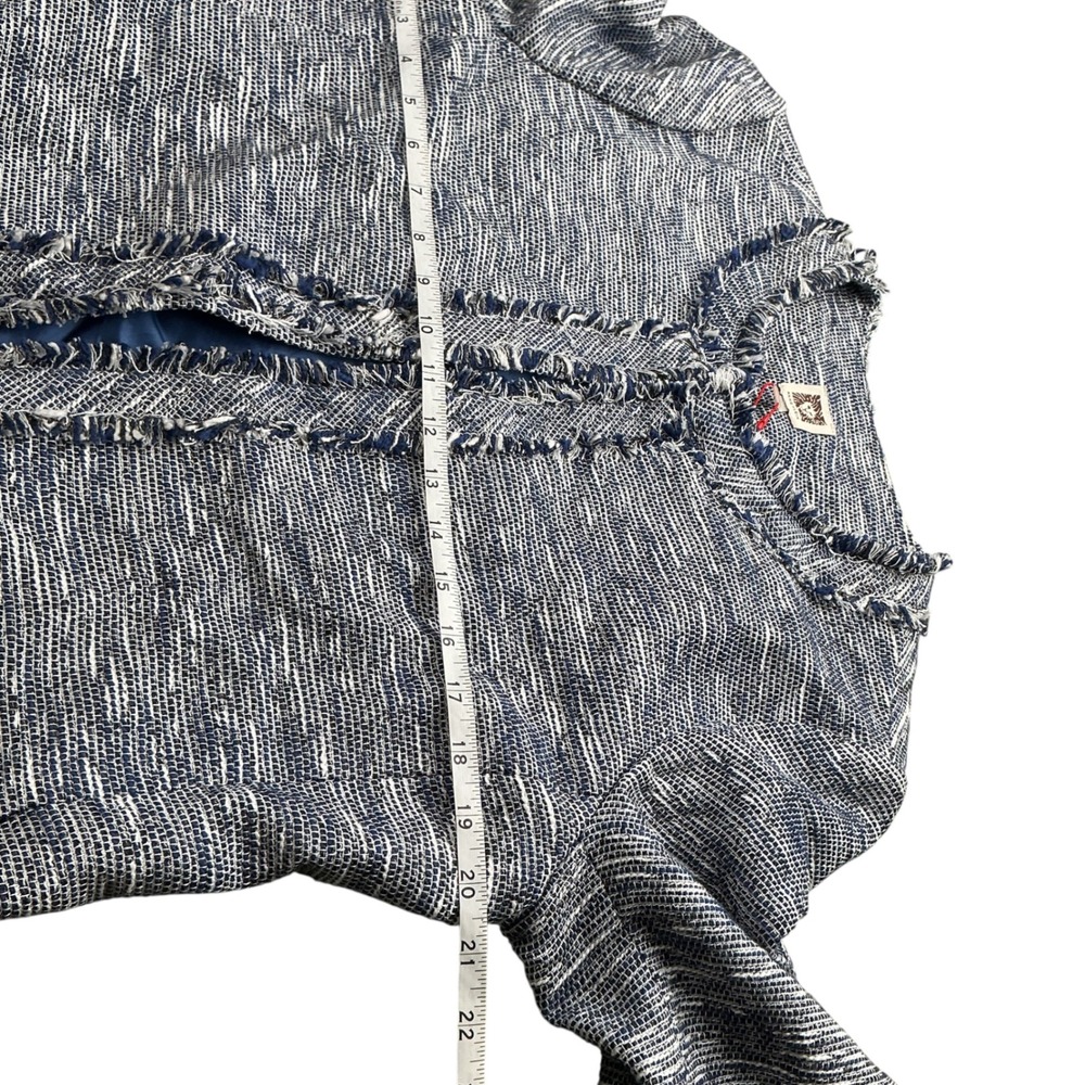 Anne‎ Klein Blue White Tweed Longline Fringed Topper Jacket Size 12 NEW - Picture 13 of 16